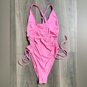 Fashion Nova Bubblegum Pink Criss Cross Ruched Swimsuit Size Large